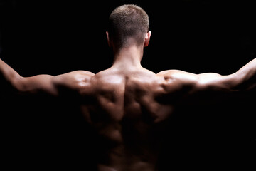 male back. Naked body muscular Man. Sport Gym Concept