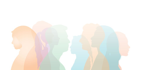 Group of multi-ethnic business co-workers and colleagues. Silhouette of diversity people side. vector illustration.