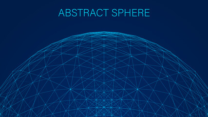 Obraz premium Abstract 3D sphere of particles and lines. Network or connection. Ball or globe of points. Futuristic digital technology background. Vector illustration