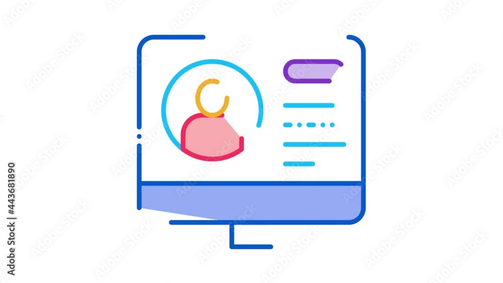 Poster personal computer information about person icon animation. color personal computer information about