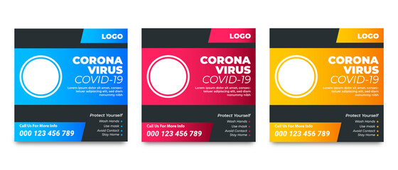 Covid-19 Coronavirus Social Media Banner Post Templates, Social Media Design, Social Media Post Template, Covid-19 Social Media Pack