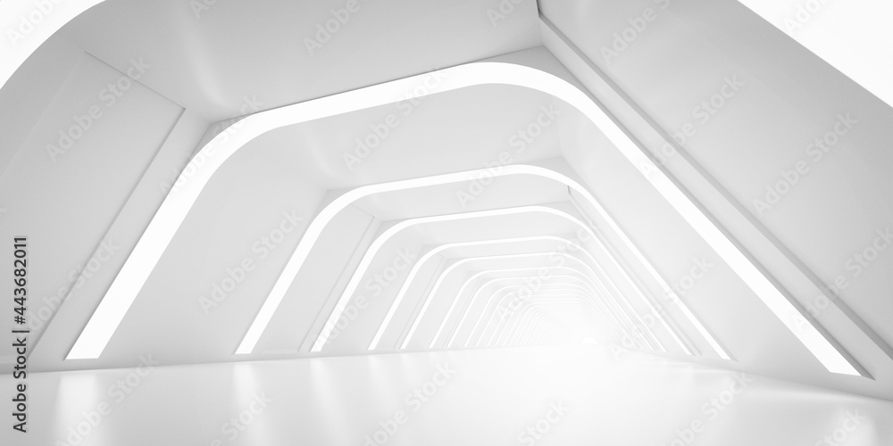 Fototapete light corridor modern background. futuristic sci-fi tunnel. 3d rendering