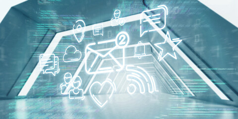 Light Corridor modern background. Futuristic Sci-Fi Tunnel. 3D Rendering