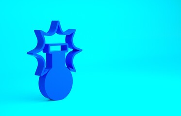 Blue Chemical experiment, explosion in the flask icon isolated on blue background. Chemical explosion in a test tube. Minimalism concept. 3d illustration 3D render