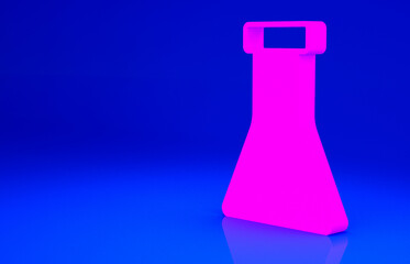 Pink Test tube and flask chemical laboratory test icon isolated on blue background. Laboratory glassware sign. Minimalism concept. 3d illustration 3D render