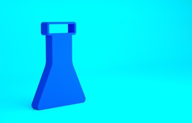 Blue Test tube and flask chemical laboratory test icon isolated on blue background. Laboratory glassware sign. Minimalism concept. 3d illustration 3D render
