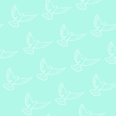 Wedding doves pattern outlined in white color on blue background, symbol of love and wedding, Decoration vector item for marriage. isolated hand drawn illustration.Dove. Bird of love. Valentine's Day