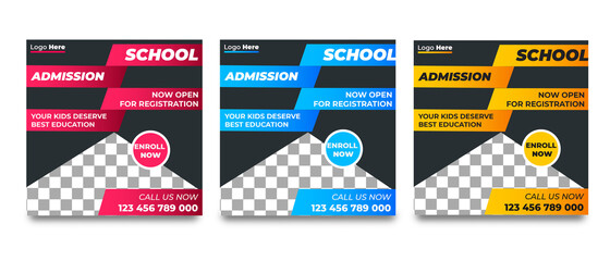 School Admission Promotion Instagram Social Media Banner Templates, Kids Education Social Media Instagram Post Banner Template, Kids School Admission Social Media Post Design