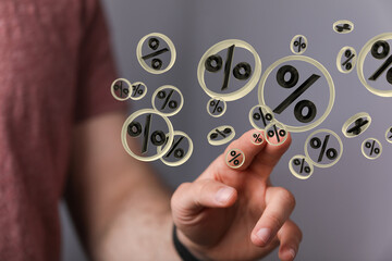 Interest rates effect on stock market share prices and global economic inflation and deflation, percent symbol