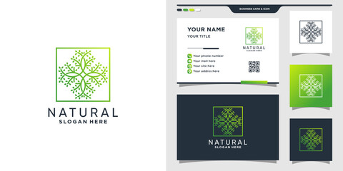 Natural logo template with linear style and square concept and business card design