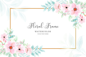 Watercolor pink flower frame background