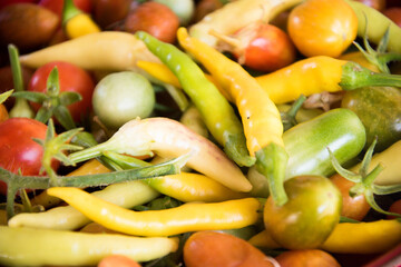 Organic hot peppers and cherry tomatoes