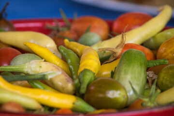 Organic hot peppers and cherry tomatoes