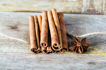 bark cinnamon on the tablecloth