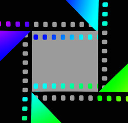 Obraz premium Movie film with sprocket holes makes a design that frames an area for text or headline in this 3d illustration.