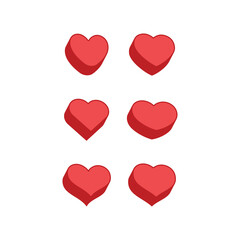 Heart icons. Isometric flat design 3d style. Love and romance symbol set.