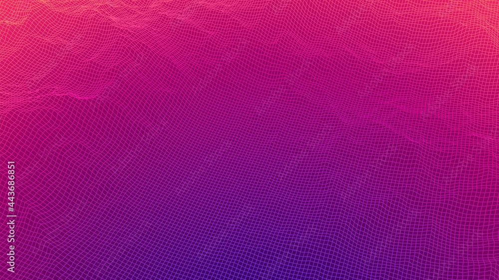 Poster digital landscape with mountains or clouds made of line grid