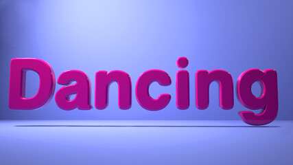 3d render pink bubble plastic on blue background letters dancing