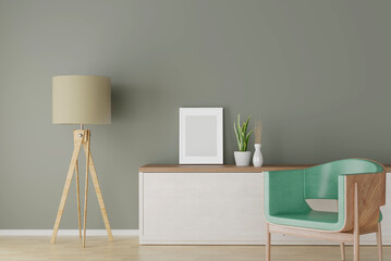 Blank picture frame mockup on grey wall