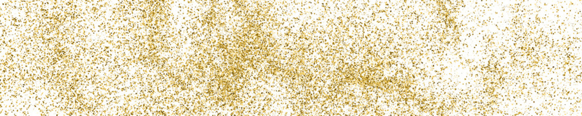 Gold Glitter Texture On White. Horizontal Long Banner For Site.Panoramic Celebratory Background. Golden Explosion Of Confetti. Vector Illustration, Eps 10.