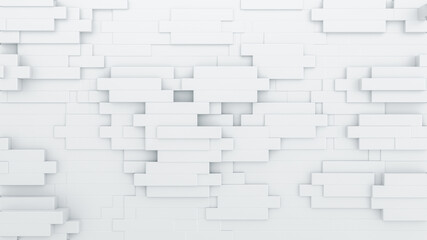 Abstract background with white bricks n the wall. 3D illustration
