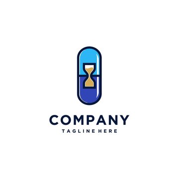 Time With Capsule Pill Vector Logo Template. Suitable For Business, Pharmacy, Healthy, Design