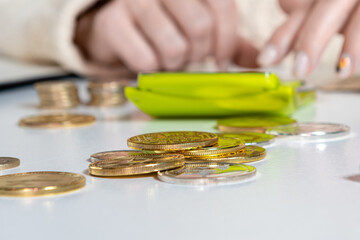 female hands counting data vat taxes cost doing paperwork at home office table