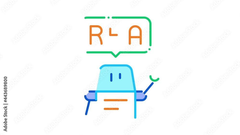Poster process automation robot icon animation. color process automation robot animated icon on white backg