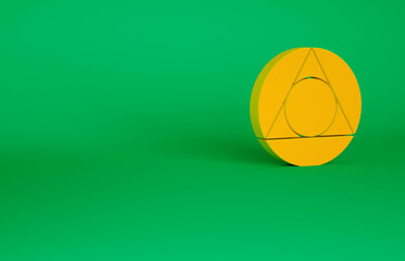 Orange Triangle math icon isolated on green background. Minimalism concept. 3d illustration 3D render