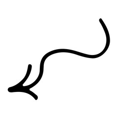 Single wavy arrow. Black hand drawn sign in doodle style isolated on white background. Symbol of navigation for cards, stickers and web-design.