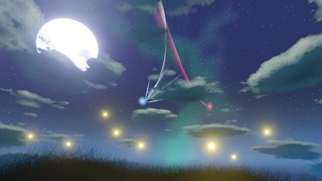 3d animation comet in beautiful sky loop