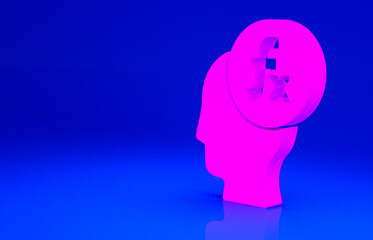 Pink Function mathematical symbol icon isolated on blue background. Minimalism concept. 3d illustration 3D render