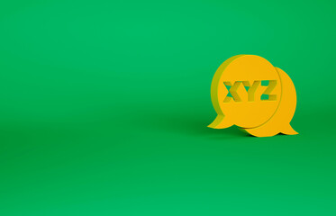 Orange XYZ Coordinate system icon isolated on green background. XYZ axis for graph statistics display. Minimalism concept. 3d illustration 3D render