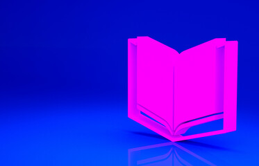 Pink Open book icon isolated on blue background. Minimalism concept. 3d illustration 3D render