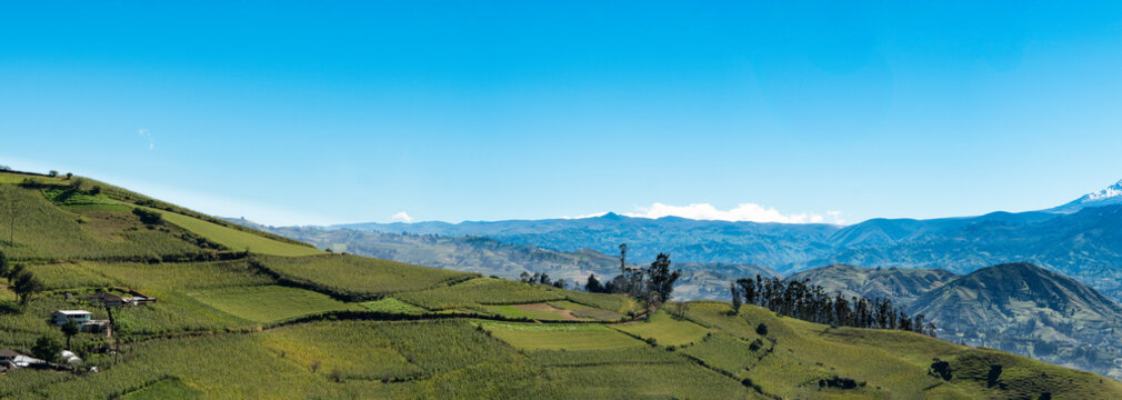 panoramic view of fields on the via guaranda in the ecuadorian highlands