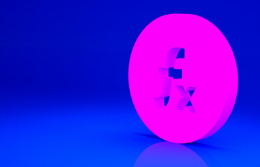 Pink Function mathematical symbol icon isolated on blue background. Minimalism concept. 3d illustration 3D render