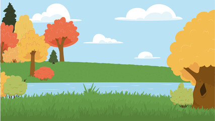 landscape park cartoon Vector illustration with bright foliage trees
