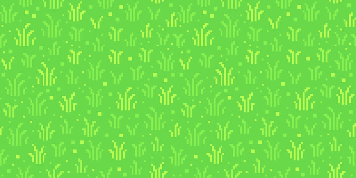 Pixel art grass background. Seamless lawn texture backdrop.