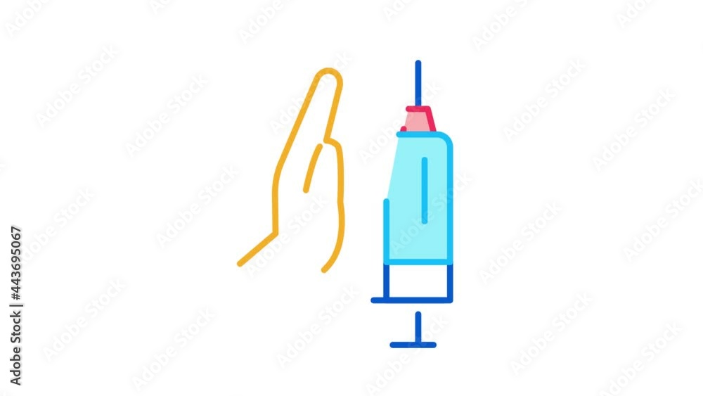 Poster injection of syringe in hand icon animation. color injection of syringe in hand animated icon on whi