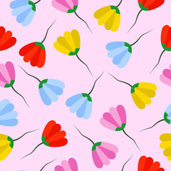 Cute Colorful Paper Cut out Flowers Seamless Background Pattern