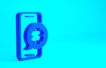 Blue Emergency mobile phone call to hospital icon isolated on blue background. Minimalism concept. 3d illustration 3D render