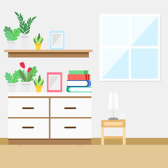 Chest of drawers and mezzanine walls and lamps, and windows let in the light , illustration Vector EPS 10