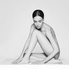Fashion beautiful brunette with short haircut.  studio portrait