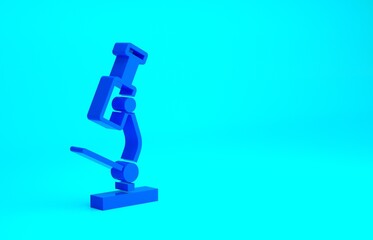 Blue Microscope icon isolated on blue background. Chemistry, pharmaceutical instrument, microbiology magnifying tool. Minimalism concept. 3d illustration 3D render