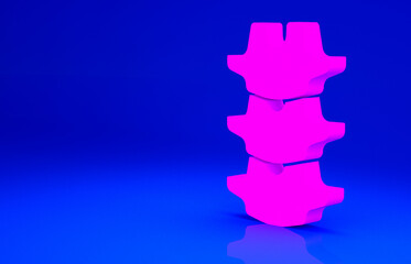 Pink Human spine icon isolated on blue background. Minimalism concept. 3d illustration 3D render