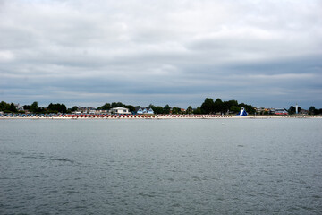 beach promenade in groemitz baltic sea taken from the sea bridge