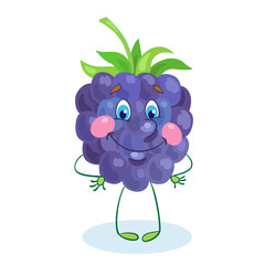 Cute funny blackberry. In cartoon style. Isolated on white background. Vector flat illustration.