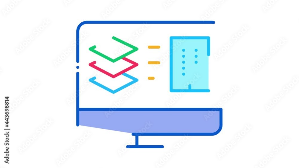 Fototapete computer simulation of building Icon Animation. color computer simulation of building animated icon on white background
