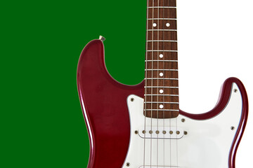 Obraz premium red electric guitar on a white and green background as a symbol of Italy flag. horizontal and copy space