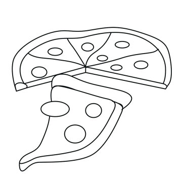 recommend clip art: Contour of pizza. Black outline on a white background. Coloring.